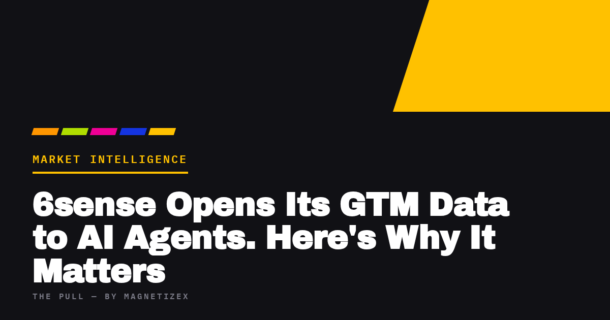 Black title card reading "6sense Opens Its GTM Data to AI Agents. Here's Why It Matters", tagged Market Intelligence, from The Pull by MagnetizeX