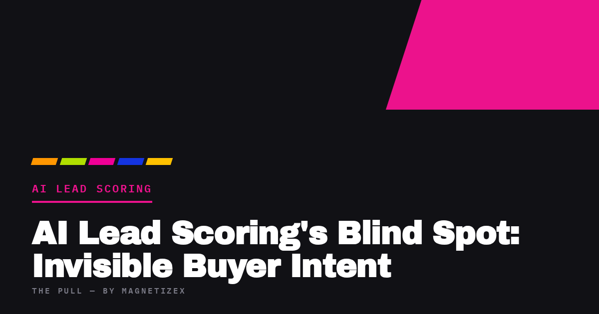 Black title card reading "AI Lead Scoring's Blind Spot: Invisible Buyer Intent", tagged AI Lead Scoring, from The Pull by MagnetizeX
