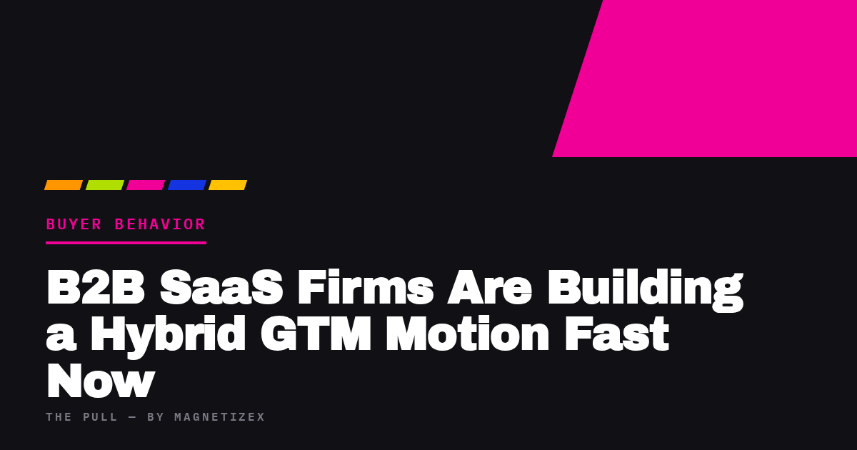 Black title card reading "B2B SaaS Firms Are Building a Hybrid GTM Motion Fast Now", tagged Buyer Behavior, from The Pull by MagnetizeX
