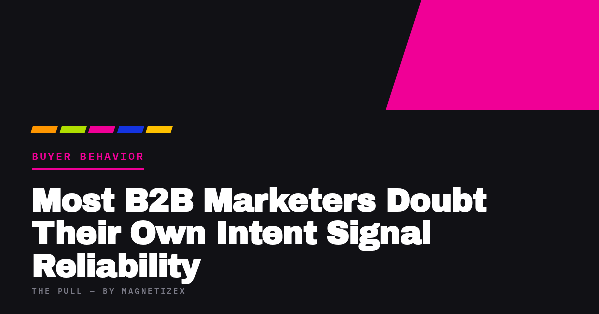 Black title card reading "Most B2B Marketers Doubt Their Own Intent Signal Reliability", tagged Buyer Behavior, from The Pull by MagnetizeX