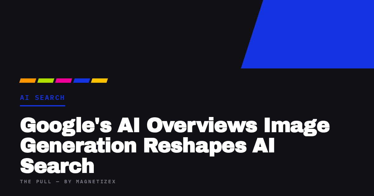Black title card reading "Google's AI Overviews Image Generation Reshapes AI Search", tagged AI Search, from The Pull by MagnetizeX