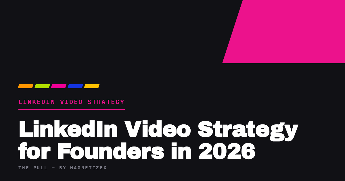 Black title card reading "LinkedIn Video Strategy for Founders in 2026", tagged LinkedIn Video Strategy, from The Pull by MagnetizeX