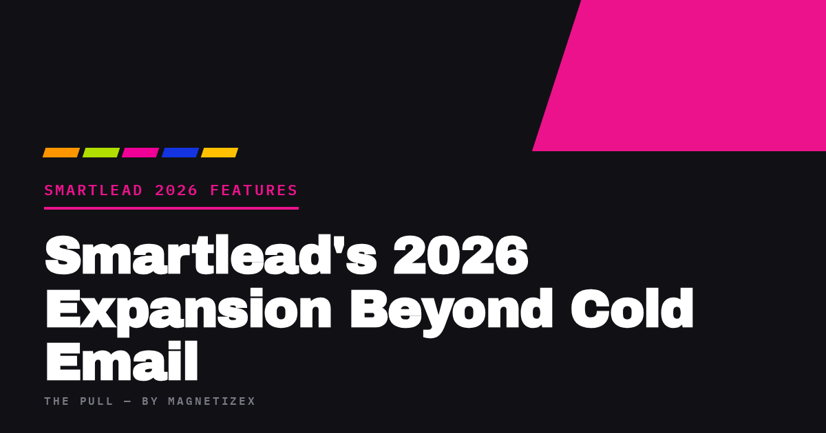 Black title card reading "Smartlead's 2026 Expansion Beyond Cold Email", tagged Smartlead 2026 Features, from The Pull by MagnetizeX